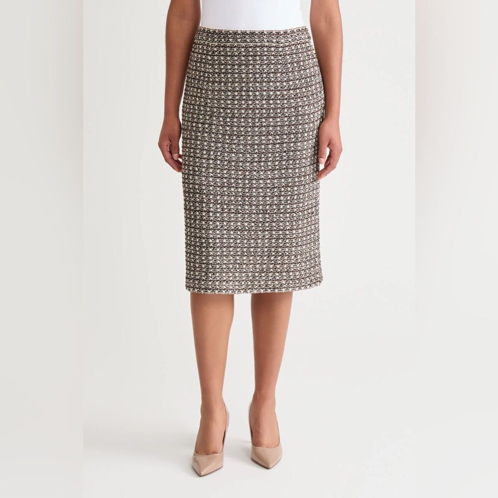 Ming Wang Nwt A-Line Tweed Knit Skirt Size Large Dark Umber/Twig/Black/Ivory